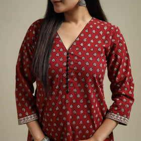 Red - Bagh Hand Block Print Natural Dyed Cotton Straight Kurta for women 05