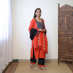 Orange - Handloom Cotton Pochampally Ikat Kurta Set 07