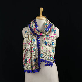 Ranihati Chanderi Silk Hand Embroidered Stole with Pom Pom 224