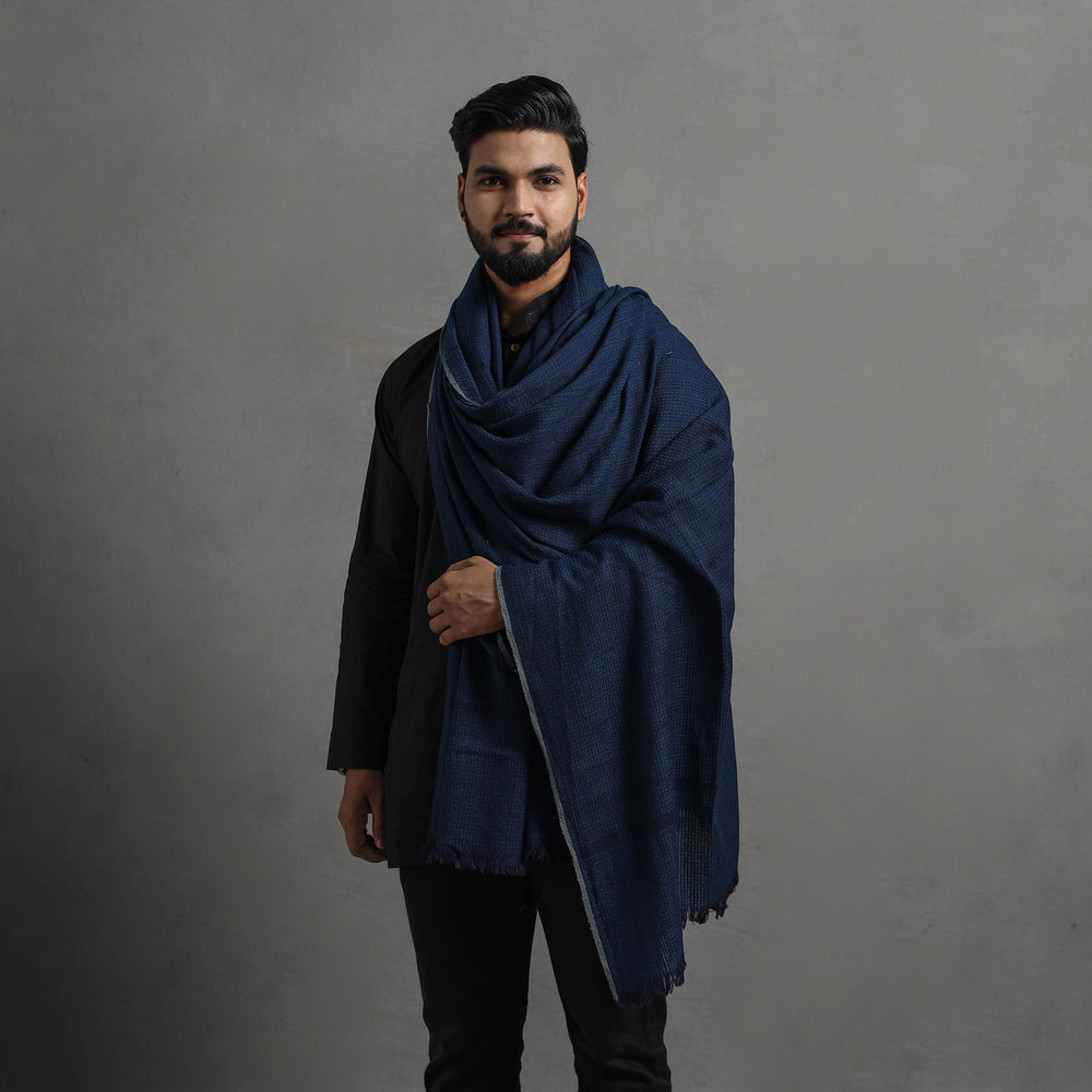 Blue - Kumaun Handwoven Pure Merino Wool Shawl for Men 05