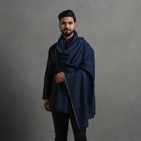 Blue - Kumaun Handwoven Pure Merino Wool Shawl for Men 05