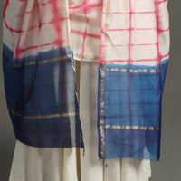 Pink - Shibori Tie-Dye Handloom Chanderi Silk Dupatta with Zari Border 61