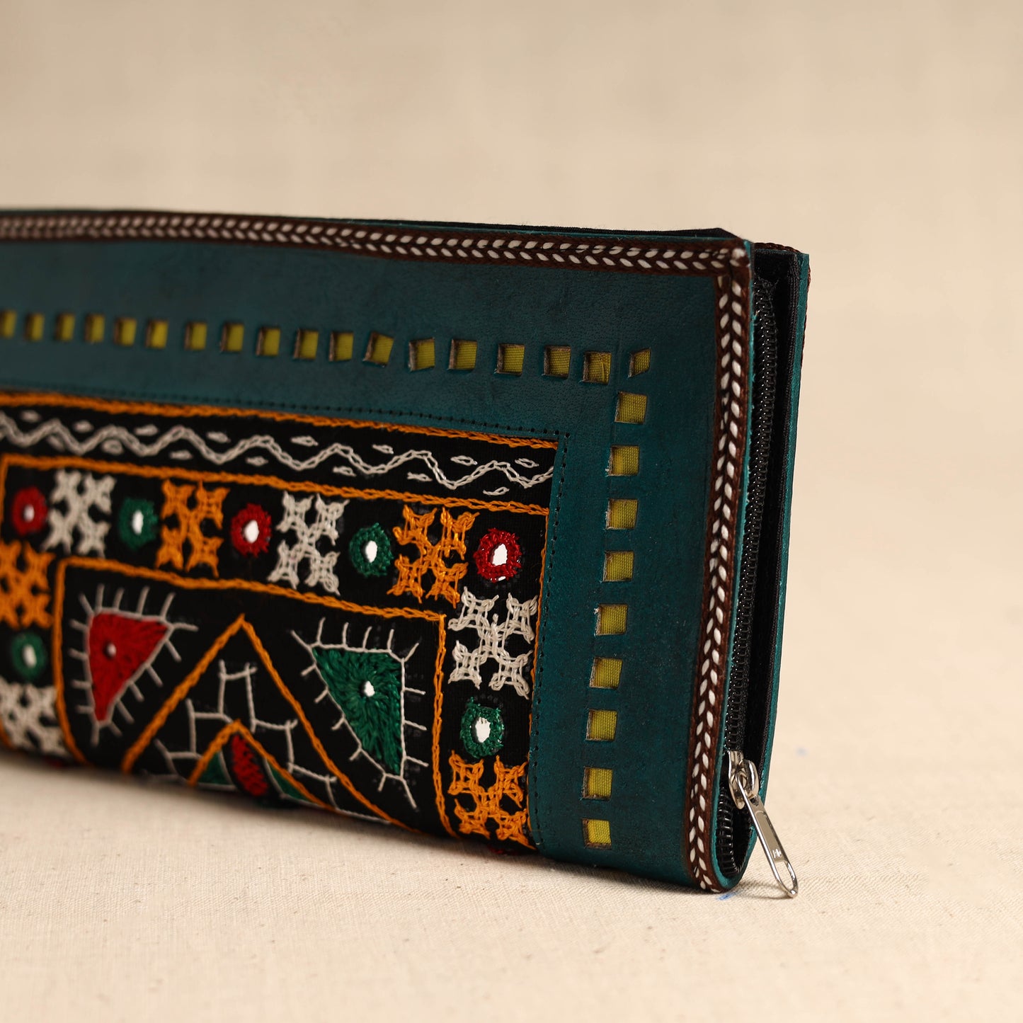 Traditional Kutch Hand Embroidery Leather Clutch / Wallet 48