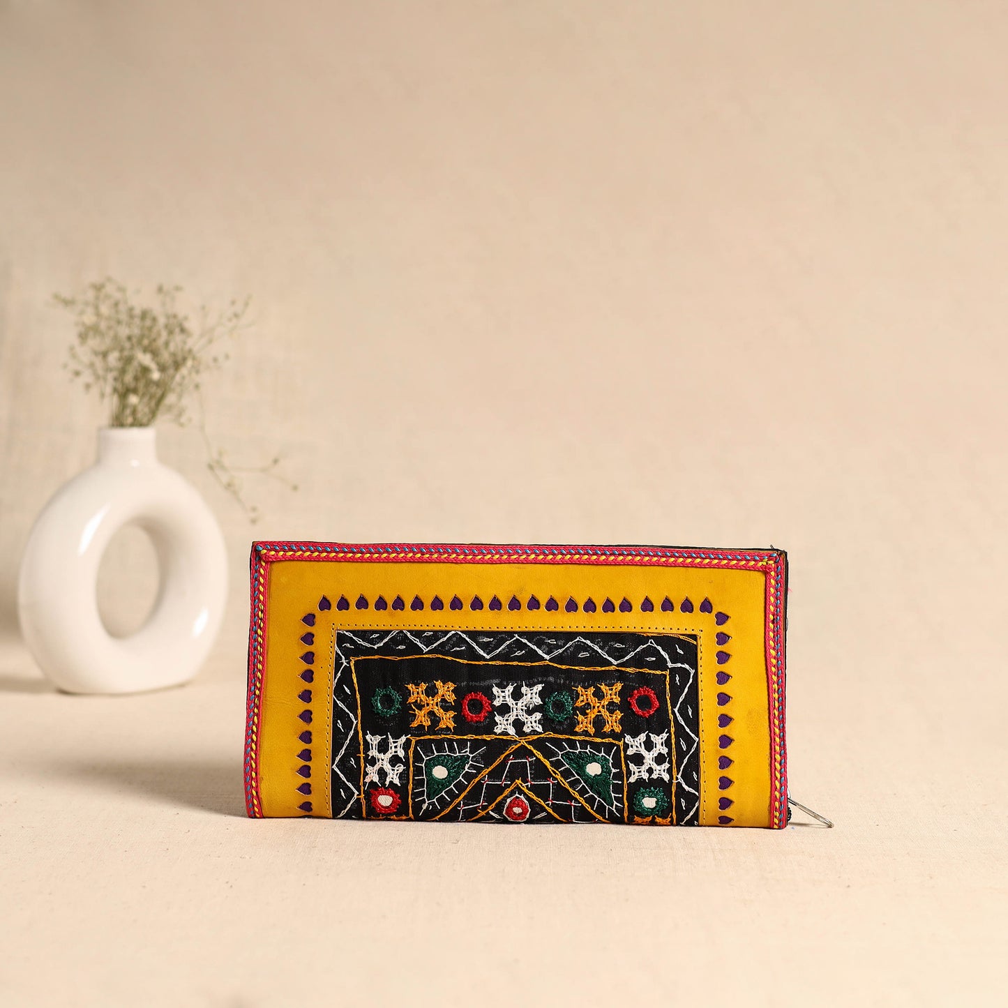 Traditional Kutch Hand Embroidery Leather Clutch / Wallet 49