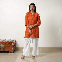 Mahi Orange Flex Cotton Short Plain Kurta