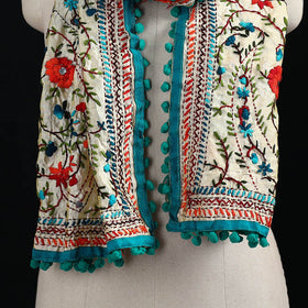 Ranihati Chanderi Silk Hand Embroidered Stole with Pom Pom 226