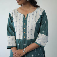 Green - Handloom Cotton Pochampally Ikat Kurta Set with Dupatta 04