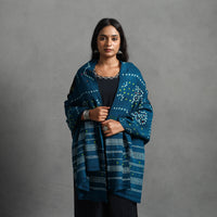 Blue - Kutch Mirror Work Handwoven Bandhani Bagida Woolen Shawl 09