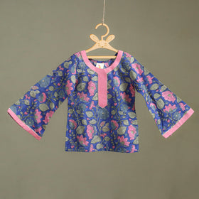 Girls Gota Work Floral Block Print Cotton Kurta with Sharara Set (3-4 Years) 29