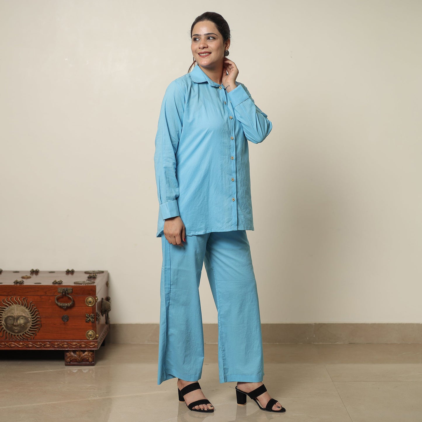 Blue - Plain Dyed Cotton Co-Ord Set 01