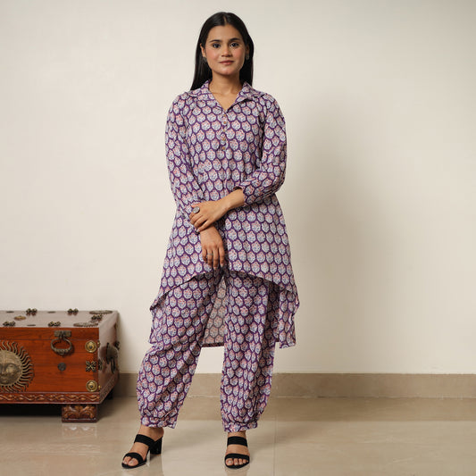 Purple - Sanganeri Block Printed Cotton Co-Ord Set 02