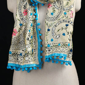 Ranihati Chanderi Silk Hand Embroidered Stole with Pom Pom 227