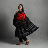 Black - Kutch Mirror Work Handwoven Bandhani Bagida Woolen Shawl 10