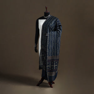 Blue - Akola Dabu Hand Block Print Chanderi Silk Handloom Dupatta 15