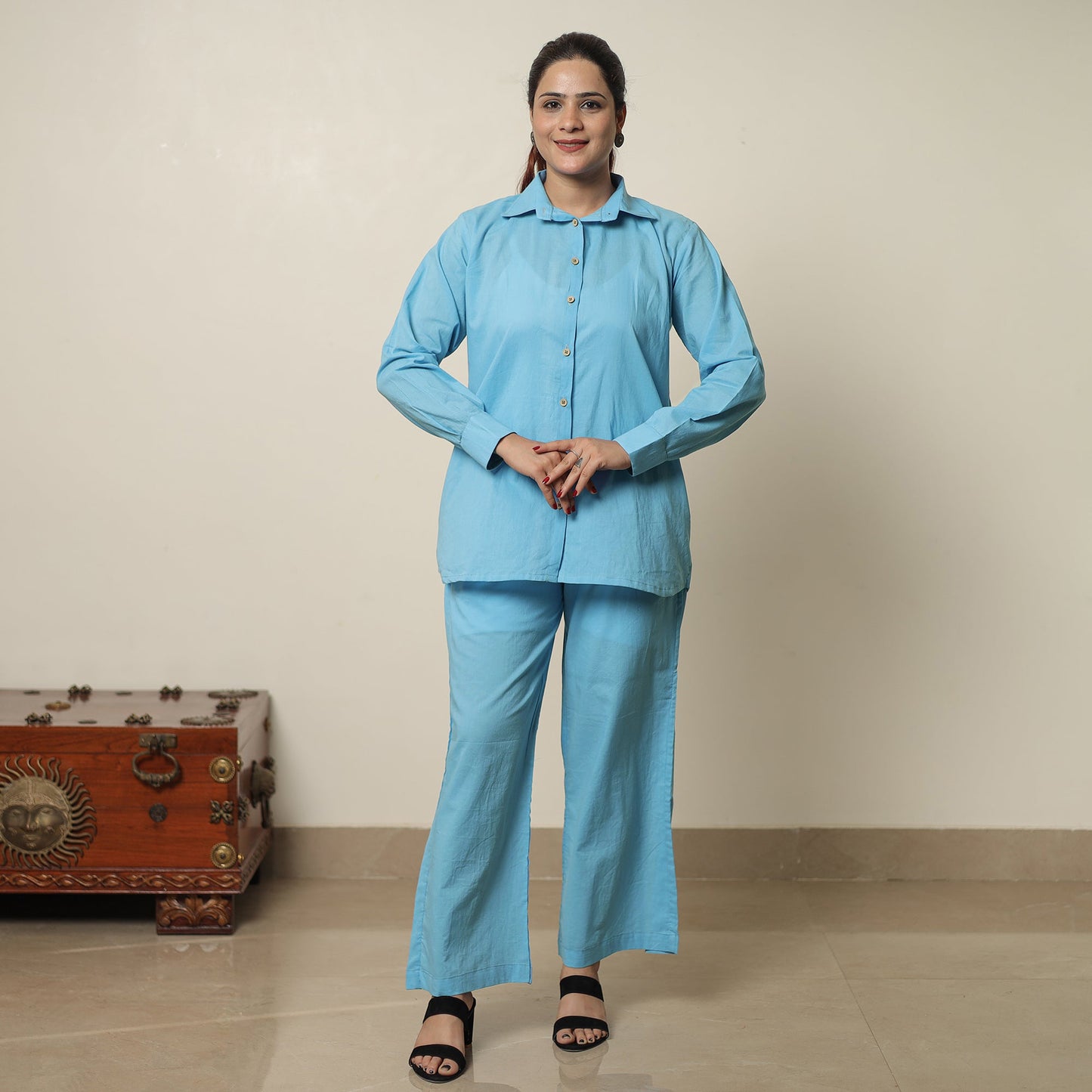 Blue - Plain Dyed Cotton Co-Ord Set 01