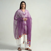 Purple - Leheriya Tie-Dye Kota Doria Cotton Dupatta with Tassels 46