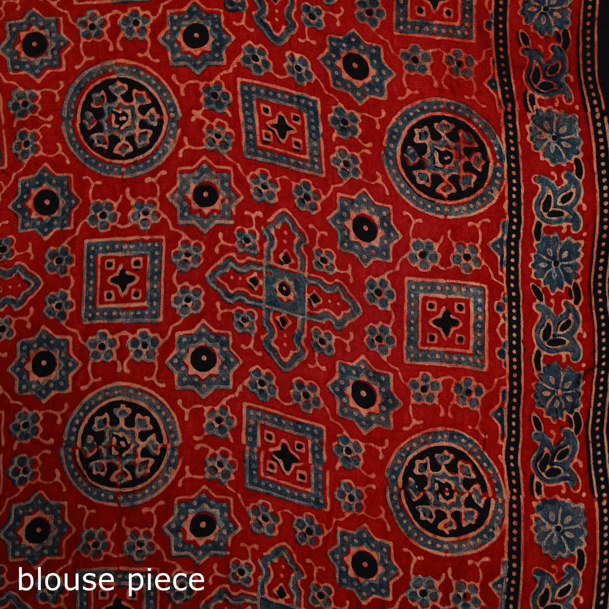 Ajrakh Hand Block Print Natural Dyed Lagdi Patta Border Modal Silk Saree 01