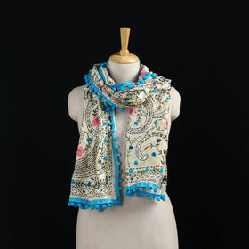 Ranihati Chanderi Silk Hand Embroidered Stole with Pom Pom 227