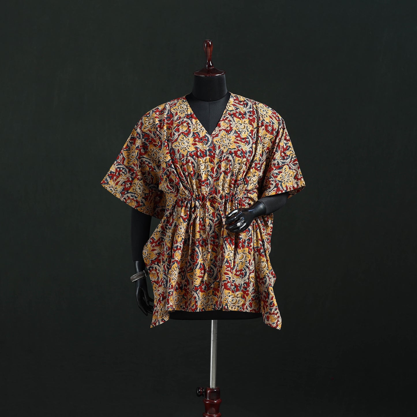 Brown - Kalamkari Hand Block Print Natural Dyed Cotton Kaftan (Short) 29