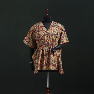 Brown - Kalamkari Hand Block Print Natural Dyed Cotton Kaftan (Short) 29