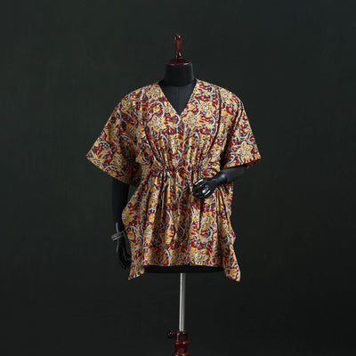 Brown - Kalamkari Hand Block Print Natural Dyed Cotton Kaftan (Short) 29