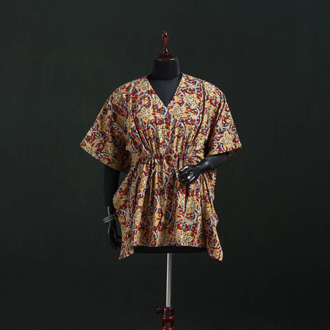 Brown - Kalamkari Hand Block Print Natural Dyed Cotton Kaftan (Short) 29