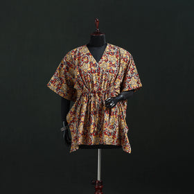 Brown - Kalamkari Hand Block Print Natural Dyed Cotton Kaftan (Short) 29