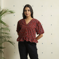 Red - Ajrakh Block Printed Cotton Crop Top 14