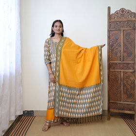Grey - Handloom Cotton Pochampally Ikat Kurta Set 10