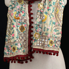 Ranihati Chanderi Silk Hand Embroidered Stole with Pom Pom 228