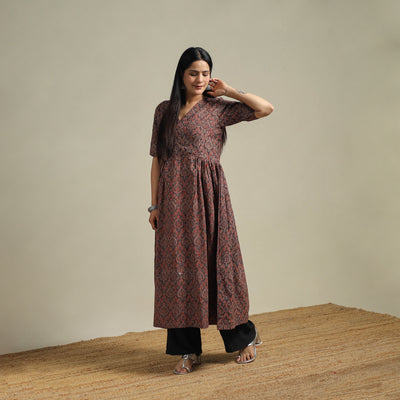 Ajrakh Hand Block Print Natural Dyed Cotton Flared Dress 05