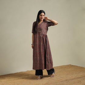 Ajrakh Hand Block Print Natural Dyed Cotton Flared Dress 05