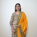 Grey - Handloom Cotton Pochampally Ikat Kurta Set 10