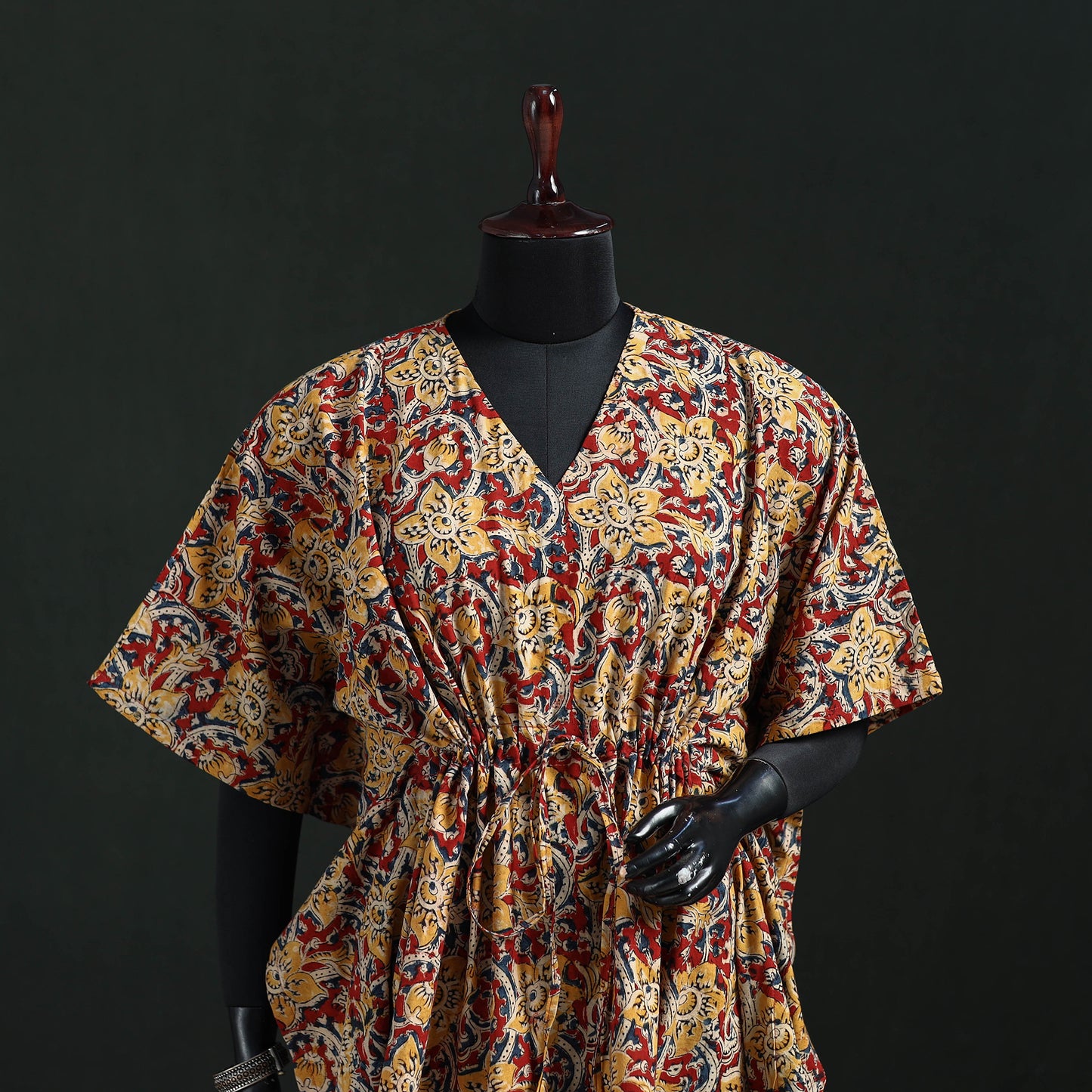 Brown - Kalamkari Hand Block Print Natural Dyed Cotton Kaftan (Short) 29