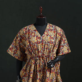 Brown - Kalamkari Hand Block Print Natural Dyed Cotton Kaftan (Short) 29