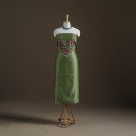 Green - Handpainted Srikalahasti Handloom Chanderi Silk Unstitched Kurta (2.3M) 21