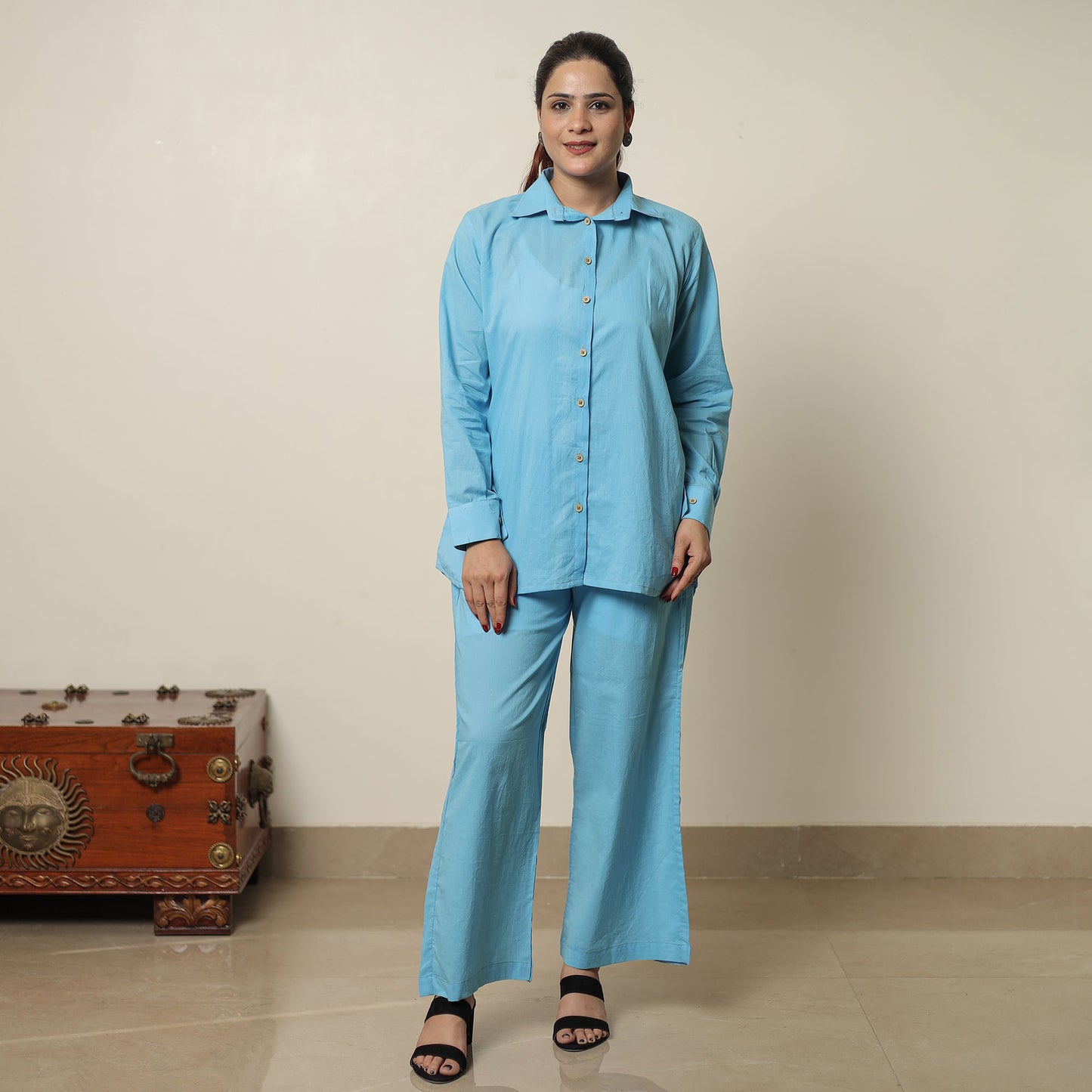 Blue - Plain Dyed Cotton Co-Ord Set 01