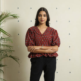 Red - Ajrakh Block Printed Cotton Crop Top 14