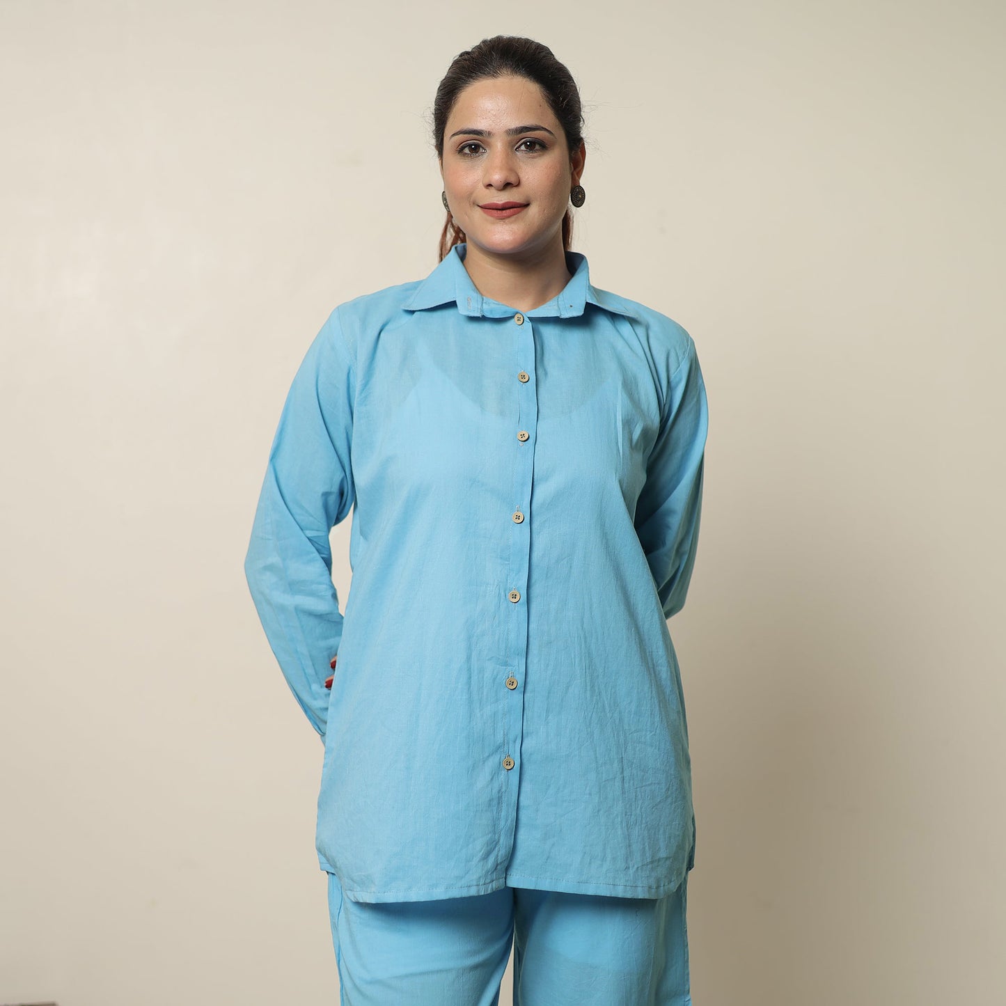 Blue - Plain Dyed Cotton Co-Ord Set 01