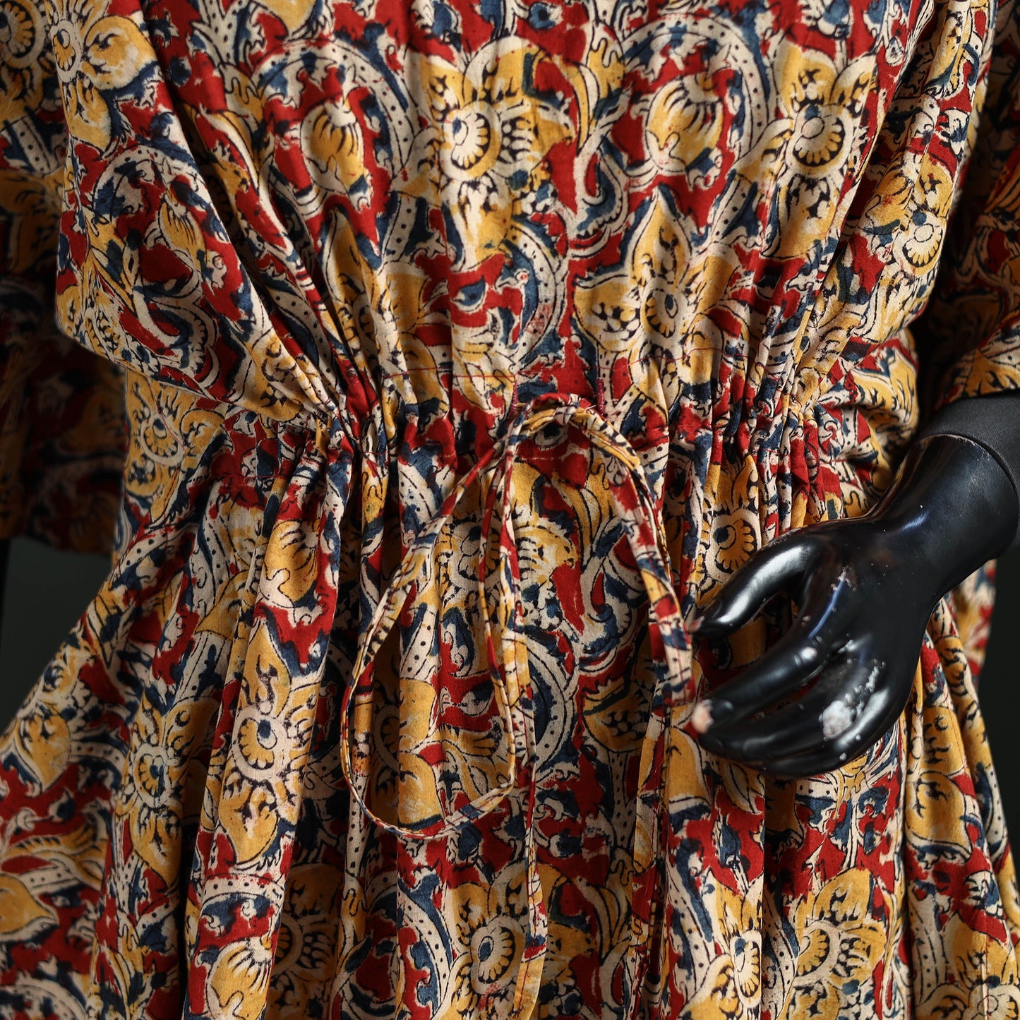 Brown - Kalamkari Hand Block Print Natural Dyed Cotton Kaftan (Short) 29