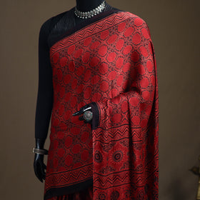 Ajrakh Hand Block Print Natural Dyed Lagdi Patta Border Modal Silk Saree 02