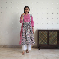 Pink - Cotton Flared Batik Print Kurta 07