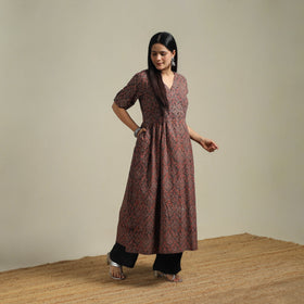 Ajrakh Hand Block Print Natural Dyed Cotton Flared Dress 05