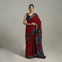 Maroon - Applique Patchwork Mul Cotton Tagai Ajrakh Saree 09