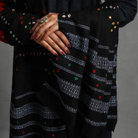 Black - Kutch Mirror Work Handwoven Bandhani Bagida Woolen Shawl 10