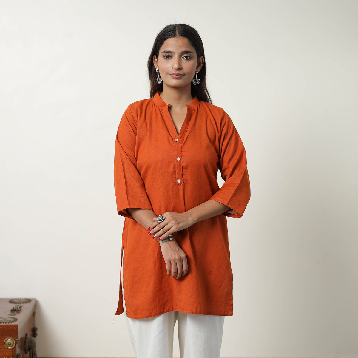 Mahi Orange Flex Cotton Short Plain Kurta