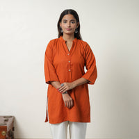 Mahi Orange Flex Cotton Short Plain Kurta