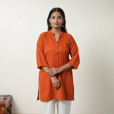 Mahi Orange Flex Cotton Short Plain Kurta