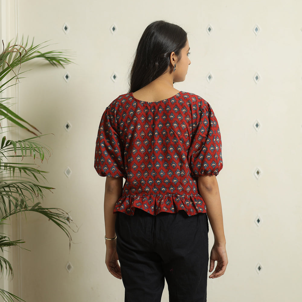 Red - Ajrakh Block Printed Cotton Crop Top 14