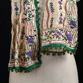 Ranihati Chanderi Silk Hand Embroidered Stole with Pom Pom 230